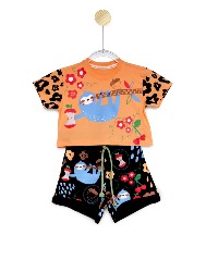 CONJ. CROPPED E SHORT - FLORA PREGUIÇA - LARANJA 2233