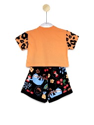 CONJ. CROPPED E SHORT - FLORA PREGUIÇA - LARANJA 2233