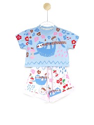 CONJ. CROPPED E SHORT - FLORA PREGUIÇA - AZUL 2102