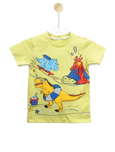 CAMISETA - DINO NA PRAIA - VERDE CLARO - 2427
