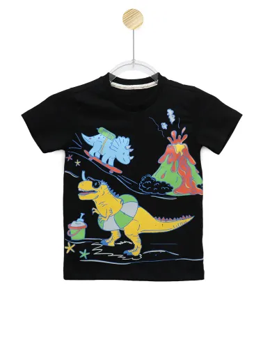 CAMISETA - DINO NA PRAIA - PRETO