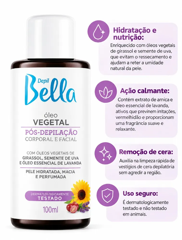 OLEO VEGETAL POS DEPILACAO 100ML DEPIL BELLA