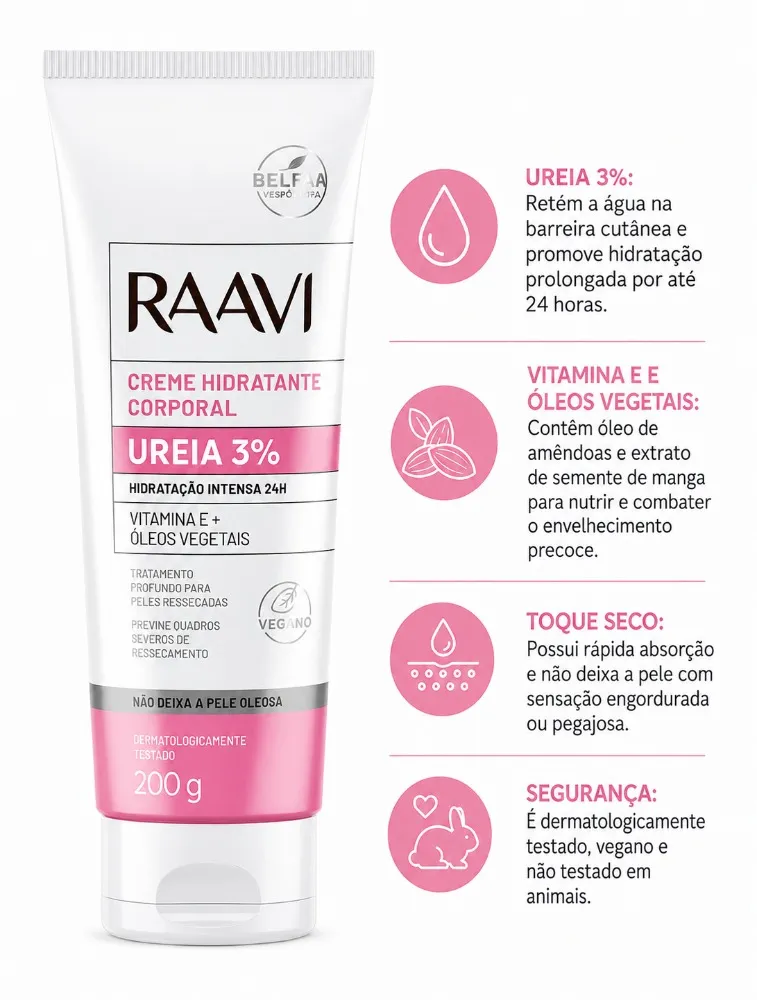 RAAVI CREME CORPORAL HIDRATANTE C/ UREIA 3% 200G