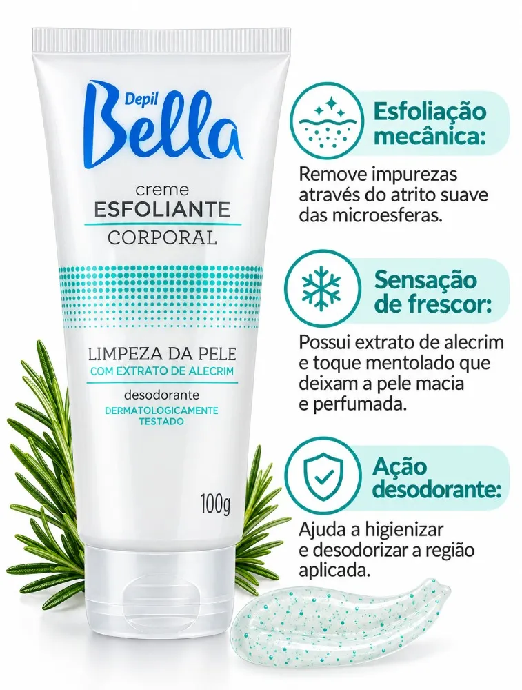 CREME ESFOLIANTE CORPORAL ALECRIM 100G - DEPIL BELLA