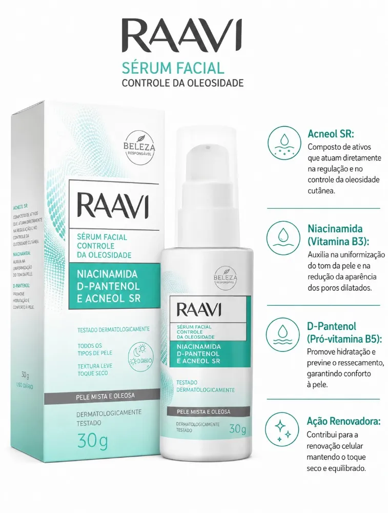 RAAVI SERUM FACIAL CONTROLE DE OLEOSIDADE 30G