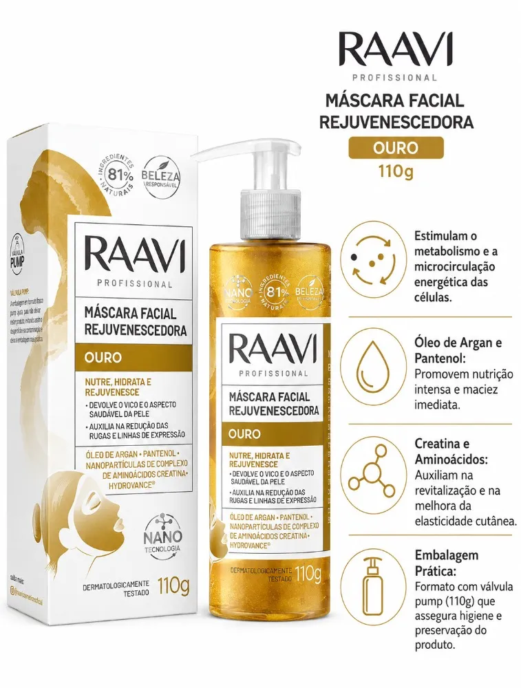 RAAVI MASCARA FACIAL REJUVENESCEDORA OURO 110G