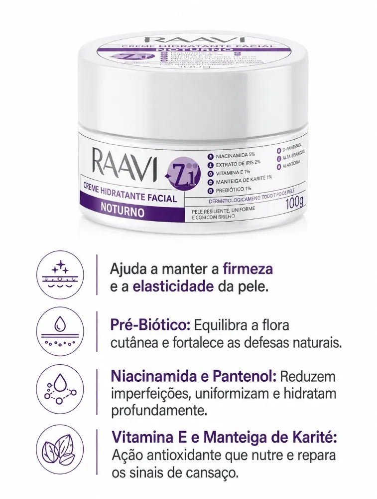 RAAVI CREME HIDRATANTE FACIAL NOTURNO 100G