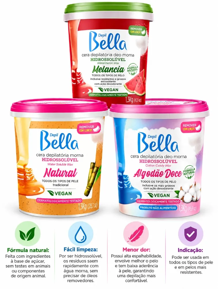 CERA HIDROSSOLUVEL 1,3KG DEPIL BELLA