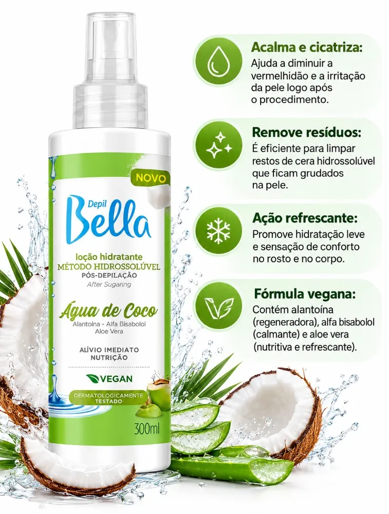 LOÇAO POS DEPILATORIO AGUA DE COCO DEPIL BELLA 300ML