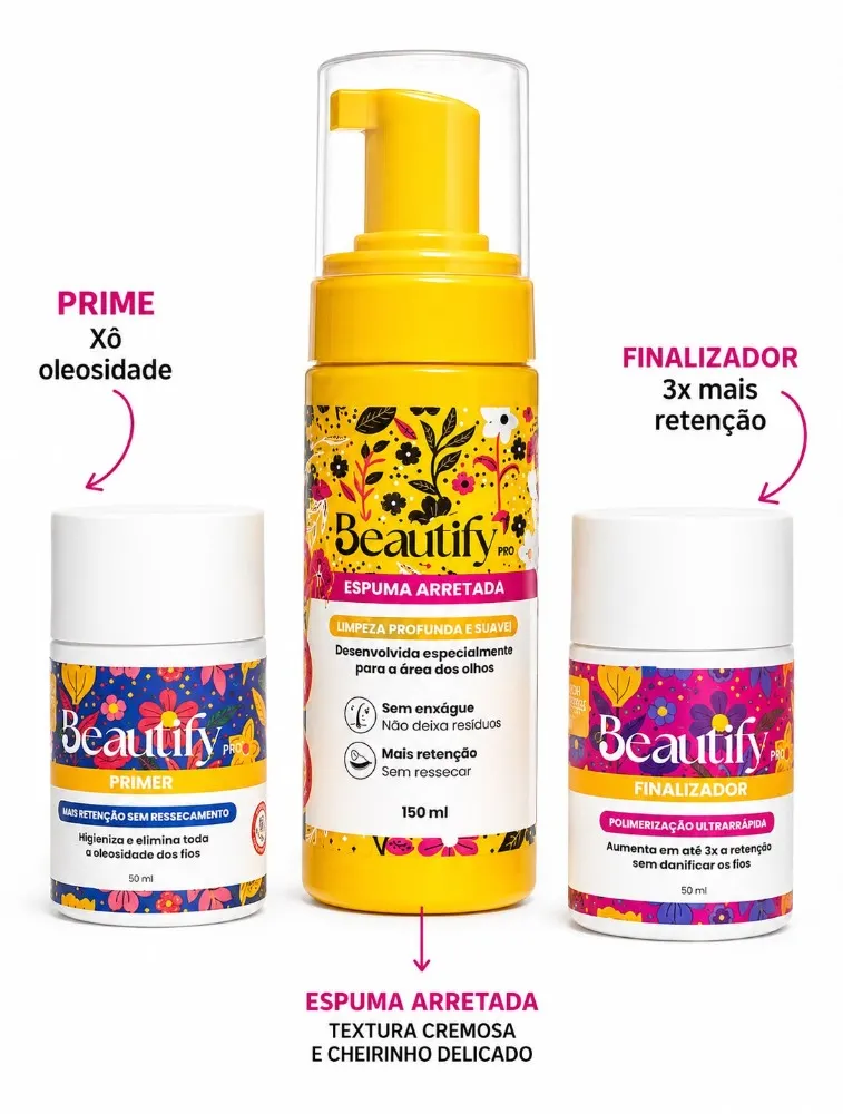 KIT RETENCAO BEAUTIFY ESPUMA ,PRIMER, FINALIZADOR