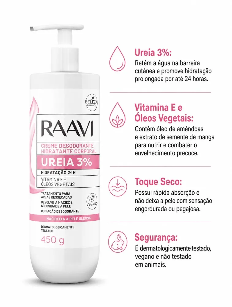 CREME HIDRATANTE CORPORAL UREIA 3% 450G - RAAVI