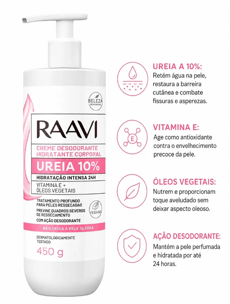 CREME HIDRATANTE CORPORAL UREIA 10% 450G - RAAVI