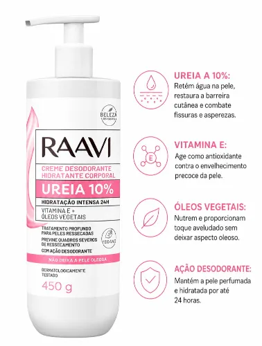 CREME HIDRATANTE CORPORAL UREIA 10% 450G - RAAVI