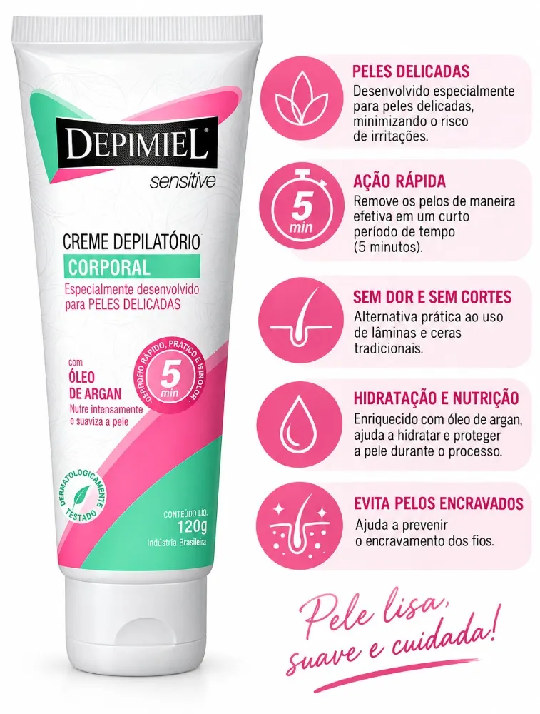 CREME DEPILATÓRIO CORPORAL DEPIMIEL SENSITIVE 120G