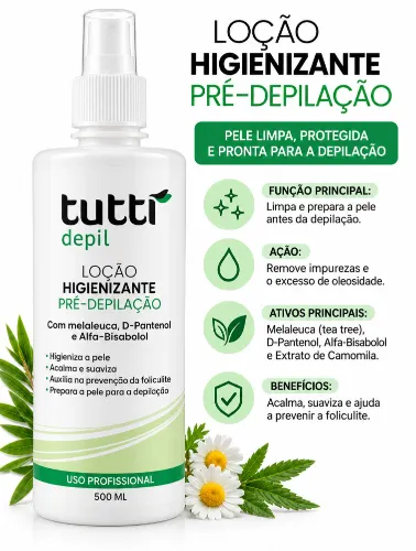 LOÇÃO HIGIENIZANTE PRÉ DEPILAÇÃO MELALEUCA 500ML - TUTTI DEPIL