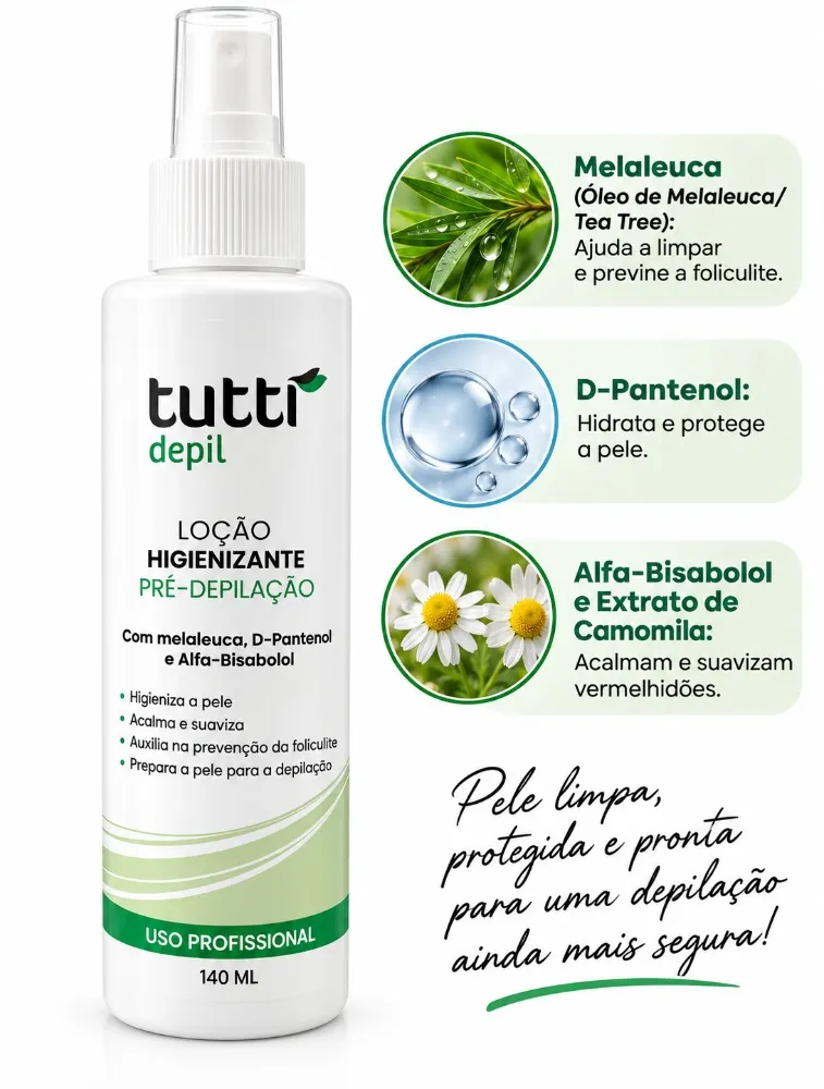 LOÇÃO HIGIENIZANTE PRÉ DEPILAÇÃO MELALEUCA 140ML - TUTTI DEPIL