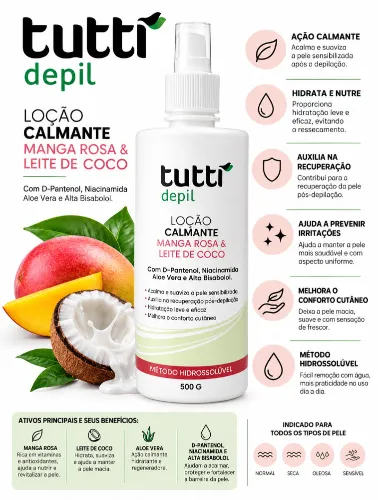 LOÇÃO CALMANTE MANGA ROSA E LEITE DE COCO 500ML -TUTTI DEPIL