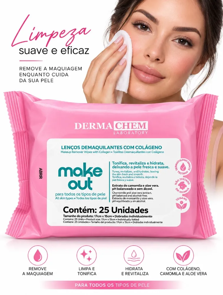 LENÇO DEMAQUILANTE C/ COLAGENO 25 UNIDADES - DERMACHEM
