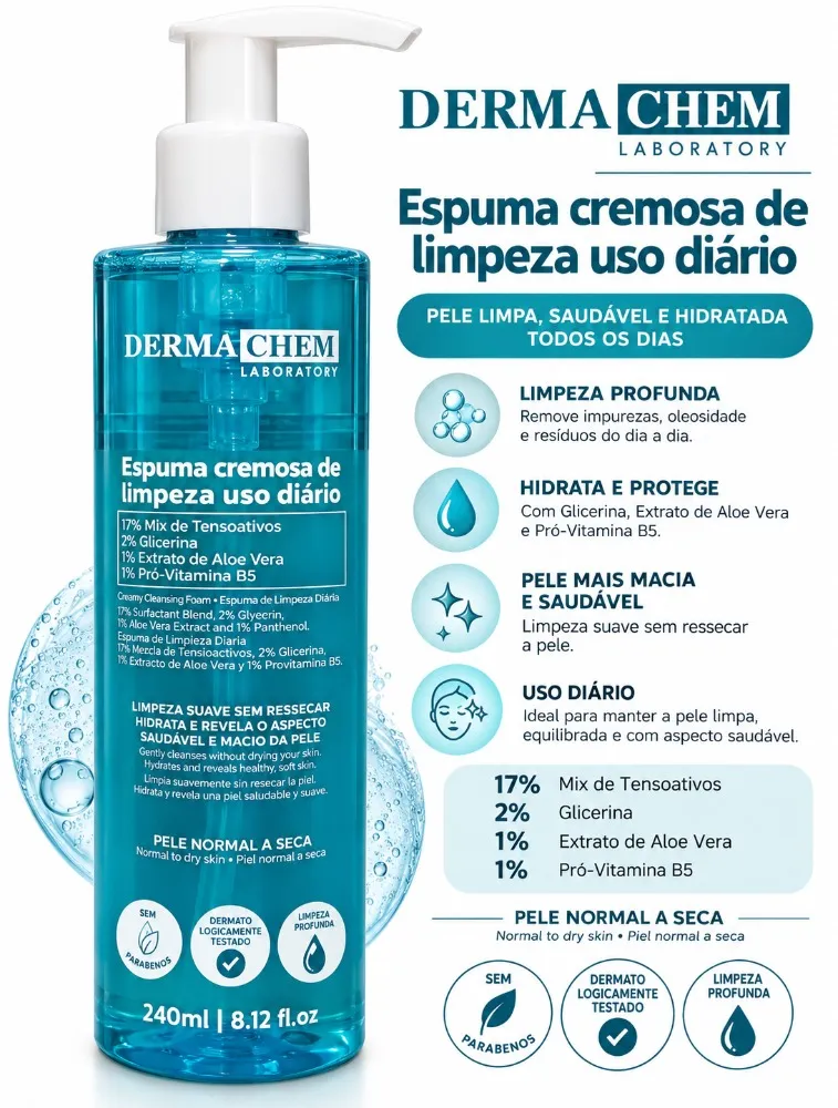ESPUMA CREMOSA DE LIMPEZA 240ML - DERMACHEM