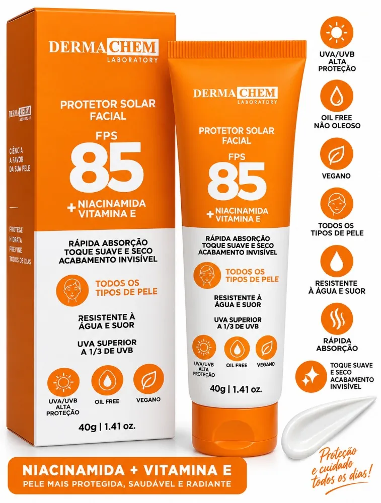 PROTETOR SOLAR FACIAL FPS 85 + NIAMICINA E VITAMINA E 40G- DERMACHEM