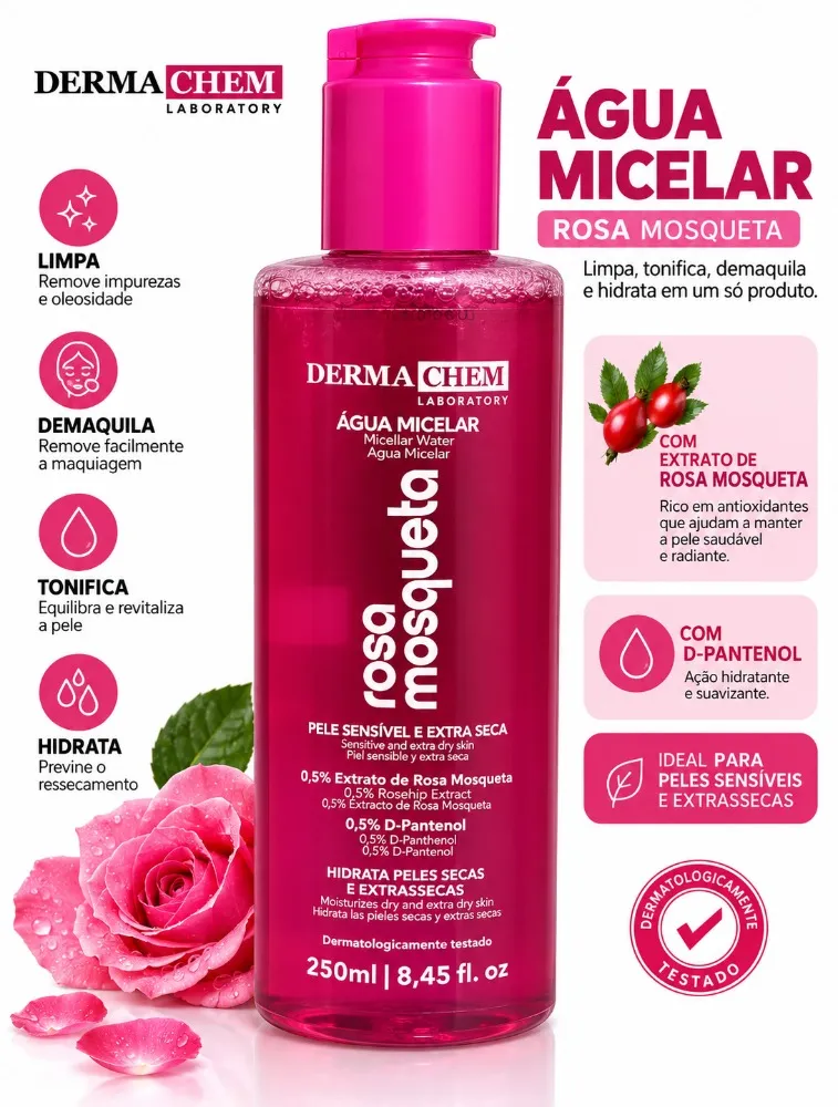 AGUA MICELAR ROSA MOSQUETA 250ML - DERMACHEM