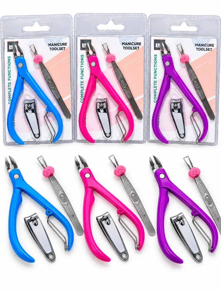 KIT MANICURE ALICATE + PINÇA + CORTADOR DE UNHAS - MANICURE TOOLS SET CORES VARIADAS
