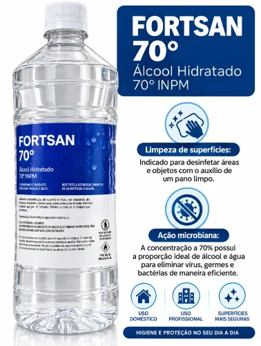 ALCOOL HIDRATADO 70% 1 LITRO FORTSAN