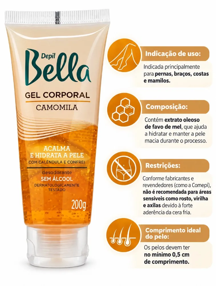 CERA DEPILATÓRIA FRIA (BISNAGA) CORPORAL TRADICIONAL EXTRATO DE MEL (200G) - DEPIL BELLA