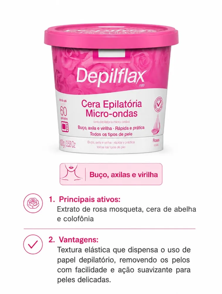 CERA DEPILATORIA PARA MICROONDAS DEPILFLAX 100G ROSAS