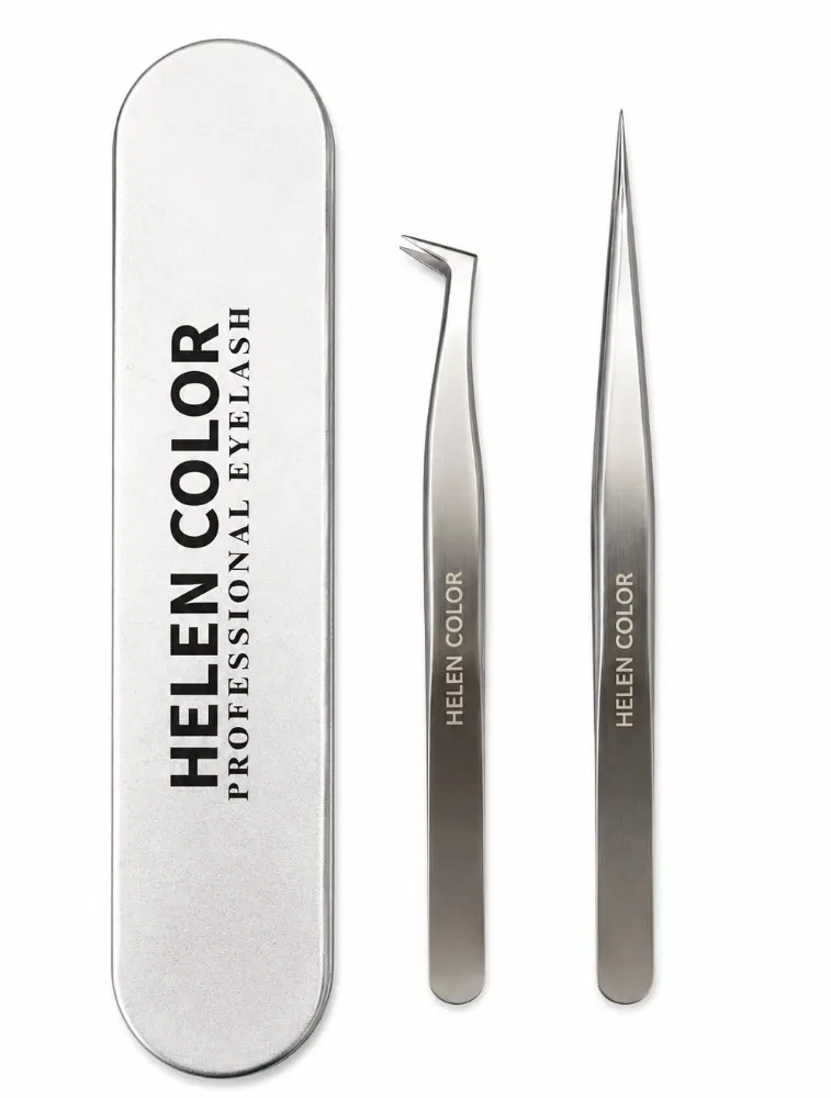ESTOJO COM PINÇAS HELEN COLOR (VOL RUSSO E RETA) PRATA