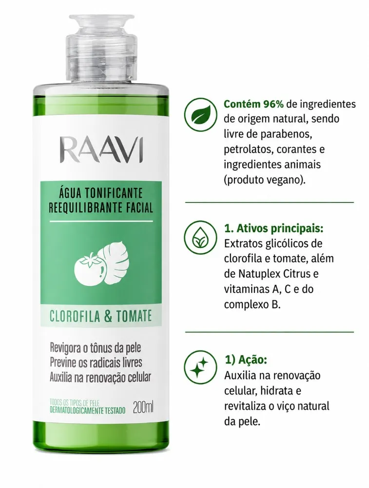 ÁGUA TONIFICANTE RAAVI REEQUILIBRANTE CLOROFILA &AMP