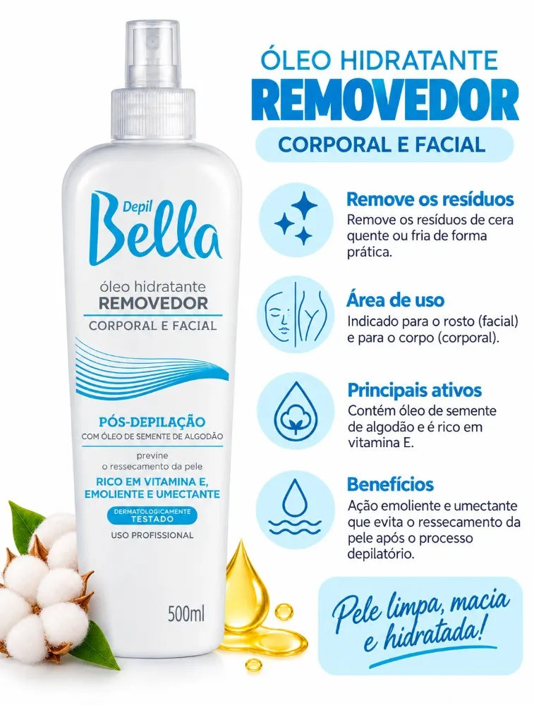 DEPIL BELLA ÓLEO REMOVEDOR ALGODÃO - 500ML
