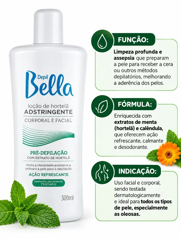 LOÇÃO ADSTRINGENTE CORPORAL E FACIAL - 300 ML DEPIL BELLA