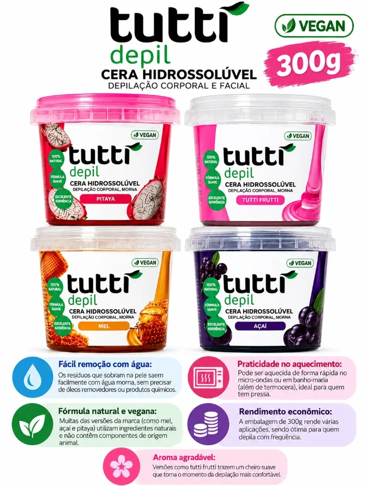 CERA HIDROSSOLUVEL 300G  - TUTTI DEPIL