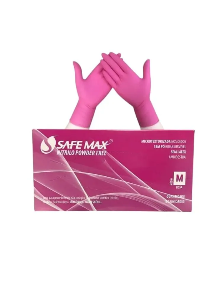 LUVA NITRILICA SAFEMAX ROSA