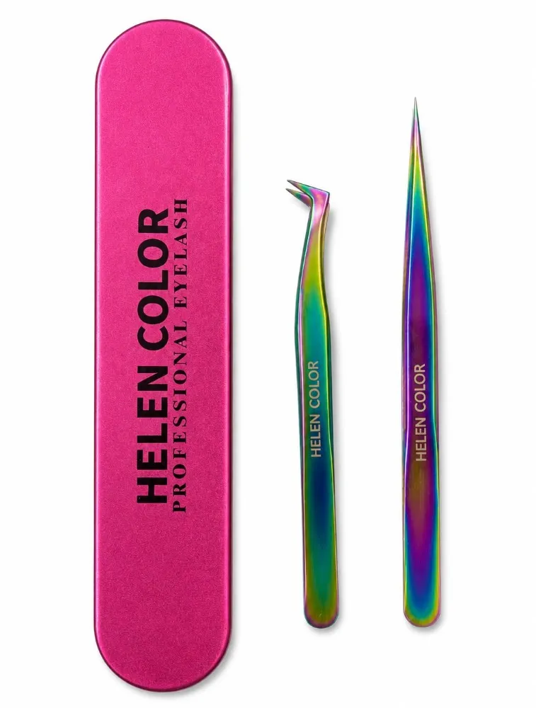 ESTOJO COM PINÇAS HELEN COLOR (VOL RUSSO E RETA) ROSA