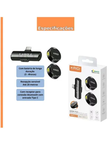 MICROFONE DE LAPELA TIPO C KAIDI KMF4-C