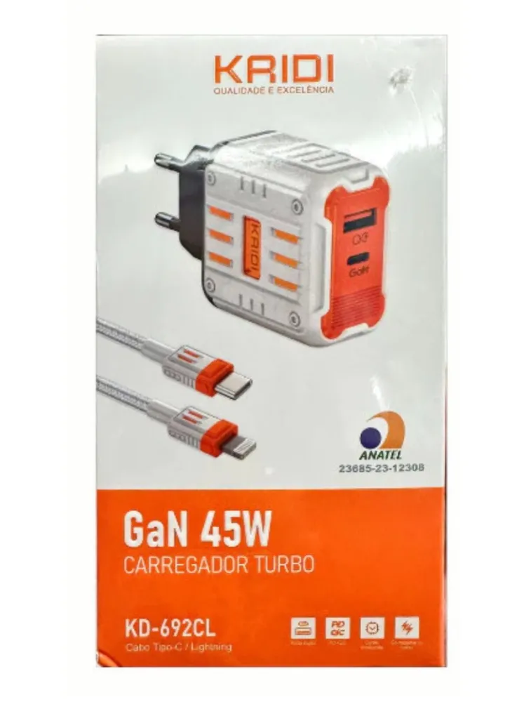 CARREGADOR USB C PARA IPHONE 45W KAIDI KD-692CL