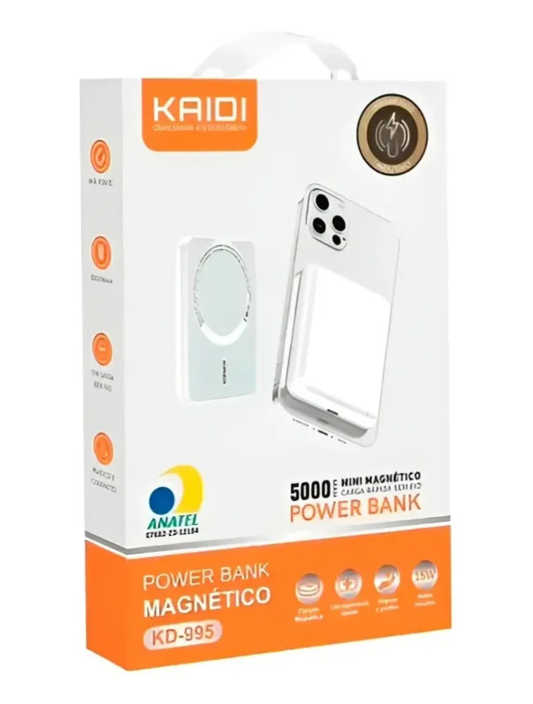 POWER BANK MAGNETICO 5.000MAH KAIDI KD-995 MINI INDUCAO