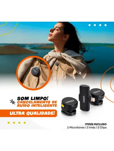 MICROFONE LAPELA KAIDI KMF4-A WIRELESS LIGHTNING PARA IPHONE PRETO