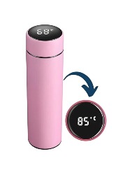 GARRAFA TÉRMICA EM AÇO INOX 500ML COM TERMÔMETRO DIGITAL LED TOUCH ROSA