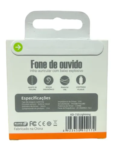 FONE DE OUVIDO COM FIO PARA IPHONE LIGHTNING KAIDI KD-735
