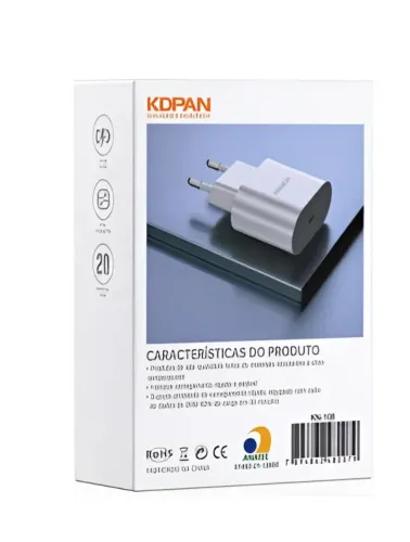 FONTE  TURBO KDPAN 20W USB TIPO C KN-108 BRANCO
