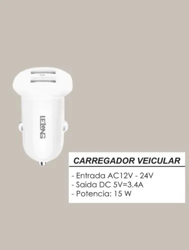 CARREGADOR VEICULAR LELONG LE-534