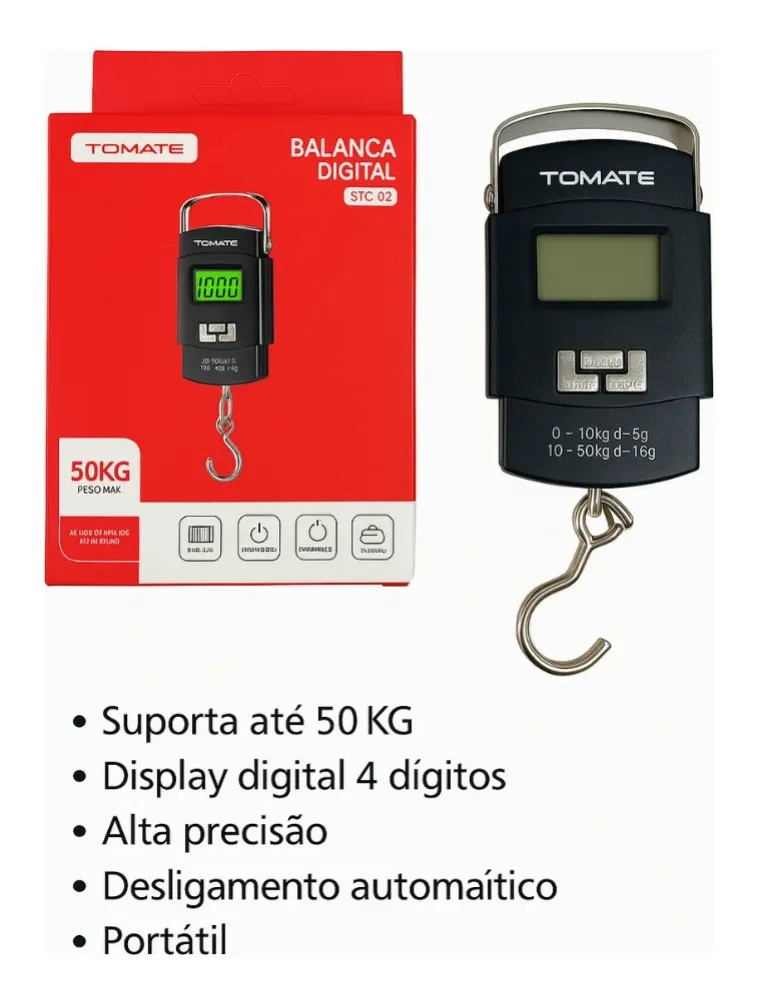 BALANÇA DIGITAL DE MÃO ALTA PRECISÃO IDEAL PESCA COZINHA BAGAGEM STC-02 50KG