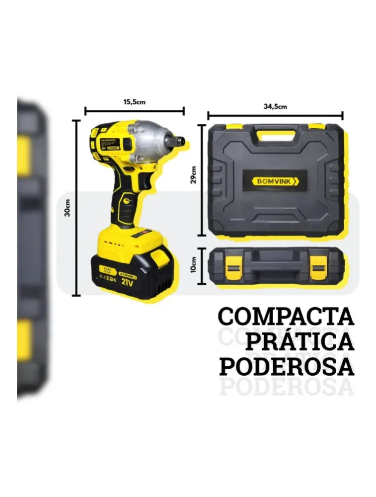 PARAFUSADEIRA DE IMPACTO FURADEIRA SEM FIO 21V BOMDER MALETA BOM-9966 2 BATERIA 21V BIVOLT