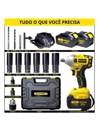 PARAFUSADEIRA DE IMPACTO FURADEIRA SEM FIO 21V BOMDER MALETA BOM-9966 2 BATERIA 21V BIVOLT