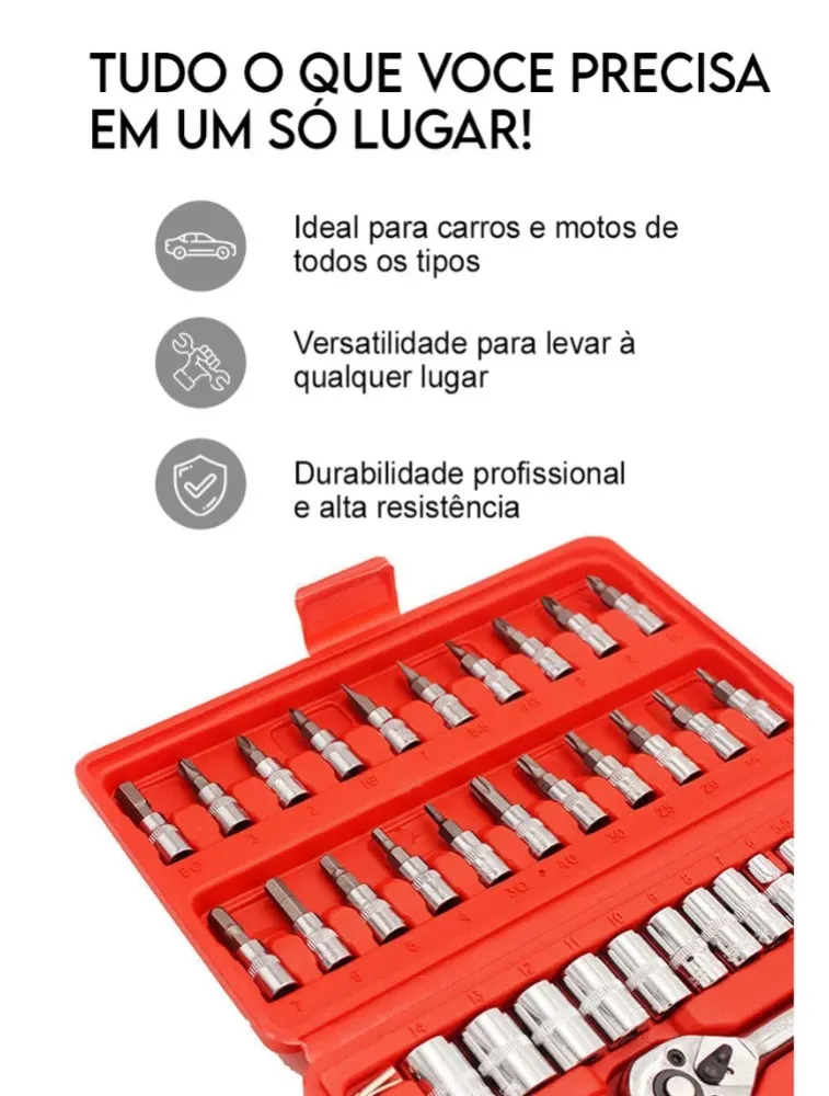 KIT 46 CHAVE CATRACA JOGO DE SOQUETES ALLEN TORX FERRAMENTAS LUM1001