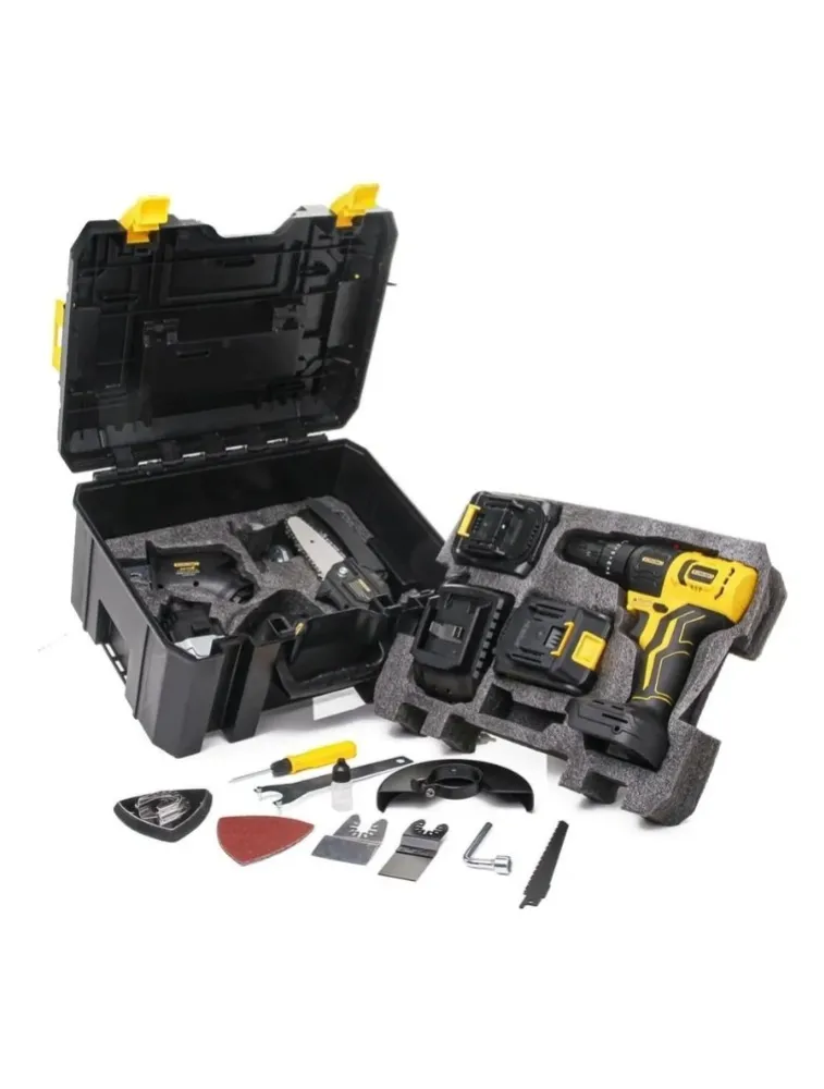 KIT 6 EM 1 FURADEIRA PARAFUSADEIRA MOTOSERRA MULTIFUNCIONAL COR AMARELO FREQUÊNCIA 50/60 HZ 110V/220V BOM-9712