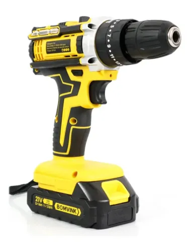 PARAFUSADEIRA FURADEIRA BATERIA 21V BOMVINK SEM FIO BOM-9961 AMARELA E PRETA 21V